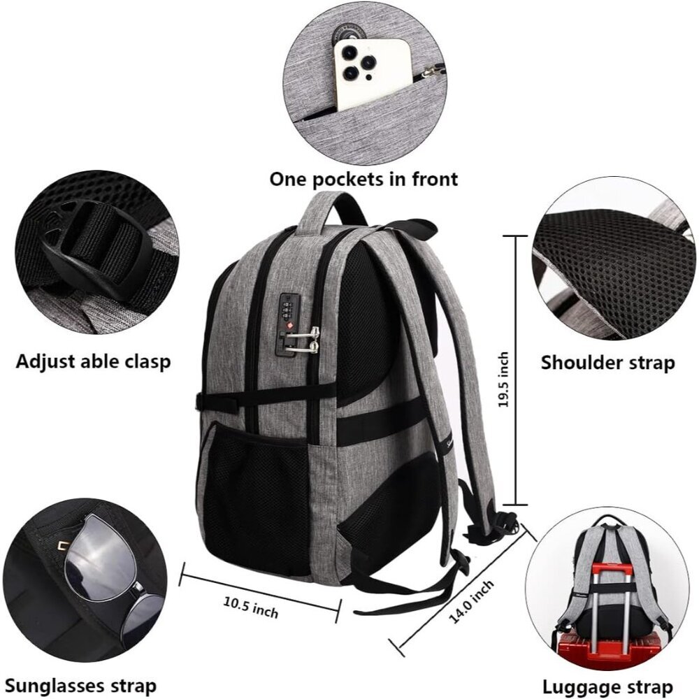Anti Theft Laptop Backpack Travel Backpacks with usb Charging Port for Women Men - Picture 4 of 8